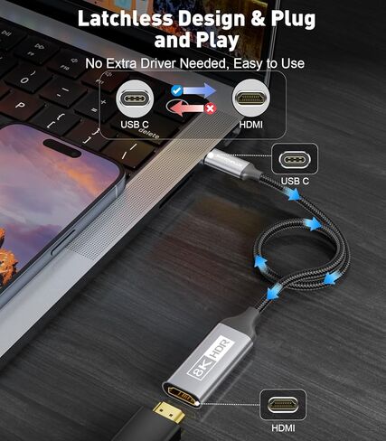 محول USB-C إلى HDMI 2.1 | محول USB من النوع C 3.1 إلى HDMI 8K عالي السرعة 8K@30 هرتز، 4K@144 هرتز، 2K@165 هرتز [متوافق مع Thunderbolt 3/4] لأجهزة MacBook Pro/Air، iPad، Galaxy S23 وأجهزة الكمبيوتر المحمولة USBC الأخرى in Kuwait