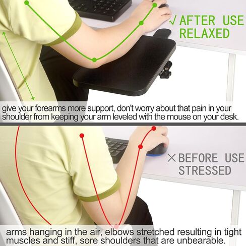 Ergonomic Desk Arm Rest 9.8x7.8" Wrist/Shoulder Support Hinge Flexible Extender Mouse Pad Shelf Comfortable Leather Elbow Rest for Limited ComputerTable Space Office Chair Recliner in Saudi Arabia