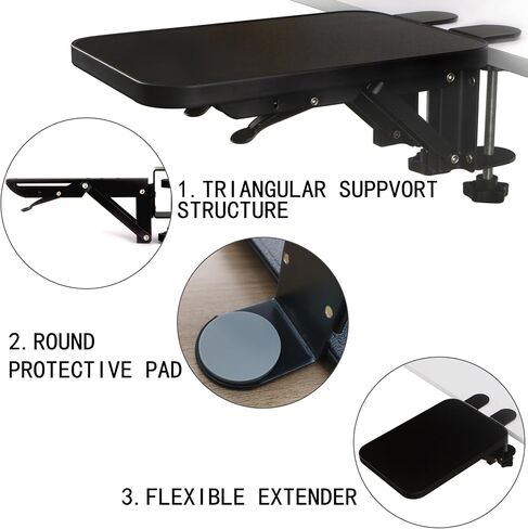 Ergonomic Desk Arm Rest 9.8x7.8" Wrist/Shoulder Support Hinge Flexible Extender Mouse Pad Shelf Comfortable Leather Elbow Rest for Limited ComputerTable Space Office Chair Recliner in Saudi Arabia