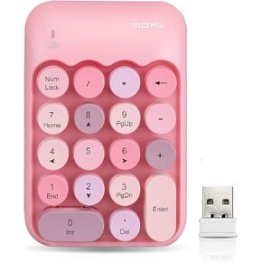Lomiluskr Wireless Numeric Keypad with 2.4G USB Receiver, Cute Colorful Round Keycaps, Portable Financial Accounting Numpad Number Keyboard, Suitable for PC, Laptop (Black)