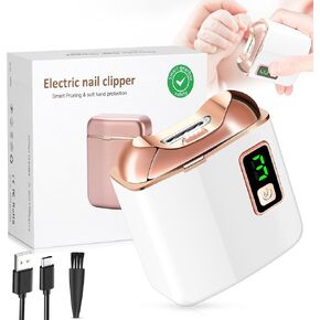 Electric Nail Clipper with LED Light, USB Rechargeable Nail Trimmer, 3-Speed Fingernail Manicure for Baby, Kids, Seniors, and Adults - Perfect for Elderly Nail Care, White