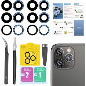 2 Pack Back Rear Camera Lens Glass Replacement for iPhone 11 Pro/iPhone 11 Pro Max with Pre-Installed Adhesive, Include Repair Tool Set+ Installation Manual+ Camera Lens Protector