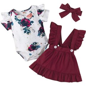 Toddler Girl Dress Cozy Wearproof Summer Short Sleeve Floral Ruffle Romper Tops Cool Graphic Clothing Sets