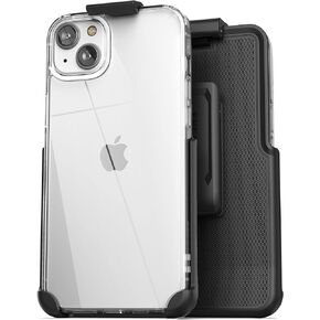 Encased Magnetic Case Designed for iPhone 14 Plus Case with Belt Clip Holster, Compatible with MagSafe (Crystal Clear)