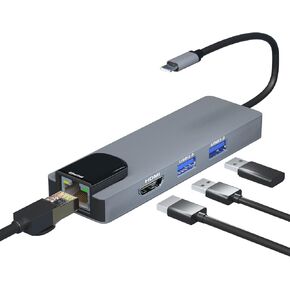USB C Hub Ethernet,Sivxnem USB-C Dongle (RJ45 100Mb HDMI 4K@30Hz USB3.0/USB2.0 Docking Station)， USB-C to HDMI Adapter Compatible for MacBook Pro/MacBook Air/Ipad Pro/Samsung Galaxy S8-S21