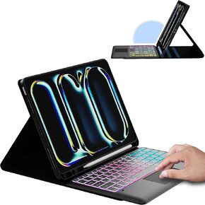 for iPad Pro 13-inch (M4) 2024 Case with Detachable Keyboard : DIY 3-Zone 7 Color Backlight Tablet Keyboard Cases with Touchpad - 13" iPad Pro 2024 (M4) Keyboard Cover with Pen Holder & Kickstand