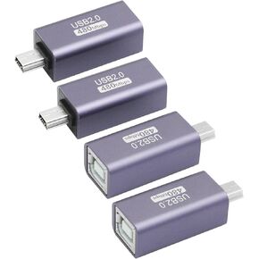 4Pcs USB 2.0 B Type Printer Connector Adapter, USB B (MIDI) Male to Female Power and Data Extension Adapter, Aluminum Alloy Housing, for Electronic Piano, Printer, Scanne etc.