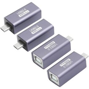 4 قطع USB 2.0 B نوع محول موصل الطابعة، USB B (MIDI) ذكر إلى أنثى محول الطاقة والبيانات، غطاء من سبائك الألومنيوم، للبيانو الإلكتروني، الطابعة، الماسح الضوئي إلخ.