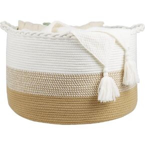 Blanket Basket 20"x13", Woven Baskets for Storage Blankets, Cotton Rope Basket, Large Laundry Basket for Living Room, Nursery, Pillows, Baby Toy chest