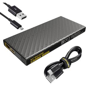Nitecore Carbo 10000 Power Bank, 10000mAh Carbo Fiber Ultra Slim Lightweight USB & USB-C Dual Ports QC PD Quick Charge with Lumentac Cable for Phones Flashlights and Headlamps