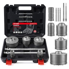 Concrete Hole Saw Kit, 10PCS Drill Hole Cutter Set with 30/40/65/80/100mm Hole Drill Bits, Masonry Hole Saw Kit for Concrete Brick Cement Stone Wall Drilling