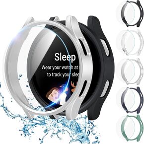 Screen Protector Compatible with Samsung Galaxy Watch 7 40mm, 【5+5 Pack】 HD Tempered Glass Protective Film and Hard PC Bumper Case for Samsung Galaxy Watch 7, Face Cover for Samsung Watch 7 40mm