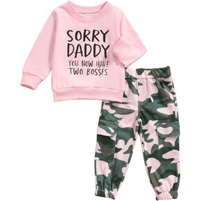 Mubineo Sorry Daddy You Now Have Two Bosses Toddler Girl Funny Tops Camo Pant Outfit Clothes