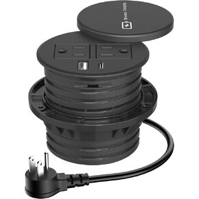 Desktop Power Grommet 3-inch Hole,15W Wireless Charger,20W USB C Fast Charging Station,2 AC Plug,Round Recessed Power Strip, Workspace Essential Desk Hole Cover for Cables