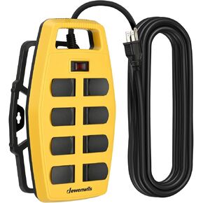 DEWENWILS 8-Outlet Heavy Duty Power Strip with 15FT Cord, Industrial Power Strip with Detachable Cord Management, Garage Power Strip, Reset/Off Switch, Safety Cover, Wall Mountable, UL Listed Yellow