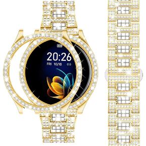 Dsytom Stylish Bands Compatible with Samsung Galaxy Watch 7 40mm 44mm, 20mm Bling Metal Replacement Galaxy Watch 7 Band 40mm 44mm with Rhinestone Protective Case for Women Girls