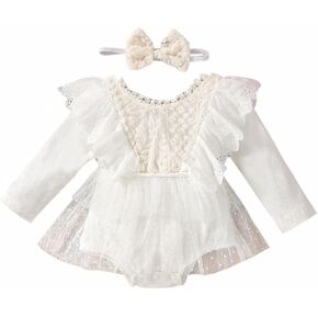 Baby Girls 1st Birthday Outfit Boho Floral Lace Romper Tutu Dress Headband Princess Cake Smash Photo Props Clothes Set