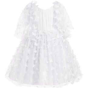 IDOPIP Flower Girl Butterfly Birthday Tutu Dress for Kids Baby Wedding Party Communion Dresses Princess Pageant Tulle Gowns
