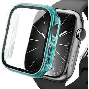 Hard PC Case Compatible with Apple Watch Series 9 Series 8 Series 7 41mm 45mm,with Tempered Glass Screen Protector Full Coverage Scratch Resistant Cover for iWatch 9/8/7 Bumper(Black，41mm)