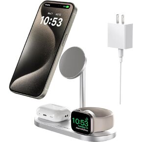 X23 PRO 3 in 1 Charging Station for Apple, Aluminum Alloy Magnetic Wireless Charger, Compatible with iPhone 15/14/13/12 Series, for Apple Watch, for AirPods 3/2/Pro & Multiple Qi Devices