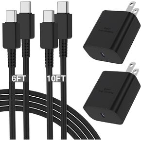45W Super Fast Charger Type C with 6ft+10ft Android Phone Charger Cable Cord Long, USB C Wall Charging Block Plug for Samsung Galaxy S24+/S23 Ultra/S23+/S22 Ultra/S22 Plus/S21/Note 20 Ultra/Note10+