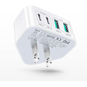 40W USB C Charger Block, 4-Port Flat USB C Wall Charger Fast Charging Block[2 USB A & 2 USB C ] Multiport C Plug Type C Power Adapter Brick for iPhone 15/14/13/12/11/Pro Max/XS/XR,iPad,Samsung,Tablet