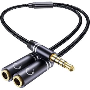 3.5mm Headphone Splitter, Hi-Fi Sounds Extension Cable Audio Stereo Y Splitter, 3.5 mm Male to 2 Female (TRRS - 4 Pole) Headset Splitter, Aux Jack Splitter Compatible with PS4, Switch, Phone & More