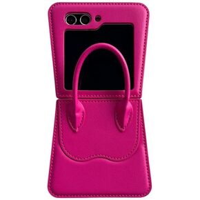 for Samsung Galaxy Z Flip 5 Case Luxury Leather Handbag Flip Phone Case Galaxy Z Flip5 Cute Girls Women Samsung Flip Z 5 Protective Cover (Rose Red)