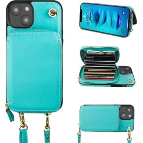 Bocasal Crossbody Wallet Case for iPhone 14, RFID Blocking Leather Purse Case with Card Holder, Protective Handbag Flip Cover with Zipper Wrist Strap Lanyard for Women 5G 6.1 Inch (Black)