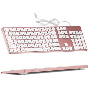All-Aluminum Keyboard for Mac OS,Well-Built and Duralable,USB-A/USB-C Wired Keyboard with Numeric Keypad for iMac/Mac Mini or MacBook-Pink Color