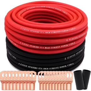 100Ft 4 Gauge Wire Copper Clad Aluminum CAA Primary Automotive Wire,4AWG Battery Cable,Car Audio Speaker Stereo,Car Amplifier Power & Ground Cable,RV Trailer Wiring Welding Cable(Black+Red)
