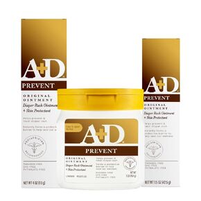 A+D Original Diaper Rash Ointment, Prevents & Heals Diaper Rash, Moisturizes & Heals Dry Skin With Vitamins A & D, Home & Go Bundle - 16 oz jar, 4 oz tube, 1.5 oz tube