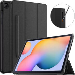 MoKo Case for Galaxy Tab S6 Lite 10.4 Inch 2024 2022 2020 (Model: SM-P620/P625/P613/P619/P610/P615/P617) with Built-in S Pen Holder, Slim Tri-Fold Soft TPU Cover with Auto-Wake/Sleep - Denim Black