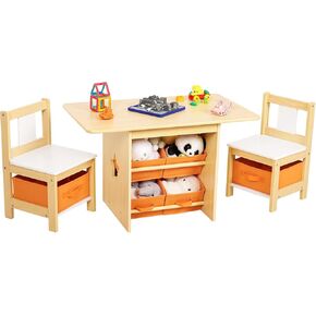 Kids Table and Chair Set (2 Chairs Included), Wooden Toddler Table and Chairs Set with 6 Storage Bins Boxes, Children's Furniture, Water Resistant, Easy to Clean, Gift for Boy & Girl, White