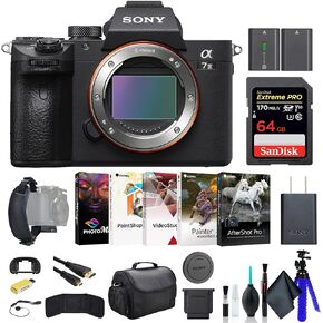 Sony a7 III Mirrorless Camera ILCE7M3/B, 64GB Memory Card, Bag, NP-FZ100 Compatible Battery, Card Reader, Corel Photo Software, HDMI Cable, Flex Tripod, Hand Strap, Memory Card Wallet, and More