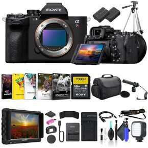 Sony a7R V Mirrorless Camera ILCE7RM5/B, 4K Monitor, Pro Headphones, Pro Mic, 64GB Memory Card, Corel Photo Software, Pro Tripod, Bag, NP-FZ100 Compatible Battery, External Charger, and More
