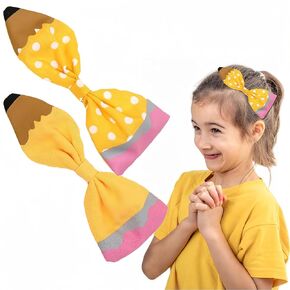 Back to School Pencil Hair Bows Clips for Girls, School Bows for Girls, Cute Yellow Pencil Patterns Kindergarten Girls Students Toddler School Hair Accessories (Yellow Pencil)