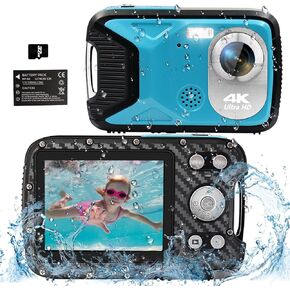 4K 16FT Underwater Camera, 48MP Waterproof Digital Camera with 32GB Card, Compact 18X Zoom Waterproof Camera for Snorkeling Swimming Vacation
