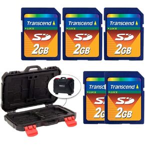 5X Transcend 2GB SD Secure Digital Memory Card + Vivitar Memory Card Hardcase (24 Card Slots) – Deluxe Bundle