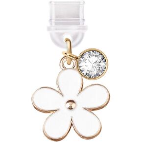 ELISE & FONDA TP249 Type-C USB Charging Port Anti Dust Plug Lily Flower Cell Phone Charm for Samsung/Huawei/OnePlus/Xiaomi/oppo Android Phones (White)