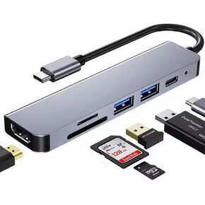 USB C HUB, 6 in 1 USB C Multiport Adapter with HDMI, PD 100W Power Delivery, SD/TF Card Reader, USB 3.0 and USB 2.0 Port, USB C Extender Compatible for Type C Ports Laptops