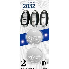 (2Pack CR2032 2032 Remote Key Fob Battery Key Replacement for Nissan (2007-2022+) 370Z Altima Armada GT-R Kicks Leaf Maxima Murano Pathfinder Rogue Sentra Titan Versa