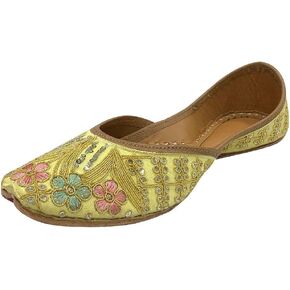 Gold Zari Punjabi Jutti for Women's Soft Flat Ethnic Handmade Girls Juti Traditional Jooti Wedding Indian Shoes
