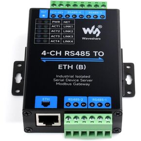 waveshare 4-Ch RS485 to RJ45 Ethernet Serial Server, 4 Channels RS485 Independent Operation, Bi-Directional Transparent Transmission, Modbus Gateway, Common Network Port
