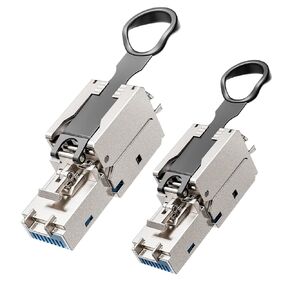 VCELINK Cat7 RJ45 Connectors, Reusable Easy Tool-Free Ethernet Plugs, 10 Gbps 600MHz, Compacted Shielded RJ45 Cat6A Connector for 22-27AWG SFTP Cable, Gold Plated, 2 Pack