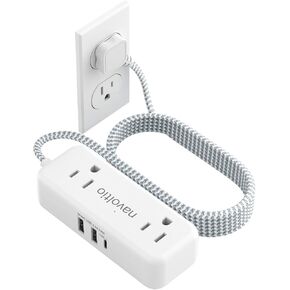 Flat Plug Extension Cord 5 Feet - 4 AC Outlets 3 USB Ports (5V/3.4A 17W), Flat Plug Power Strip Compact for College Dorm, Travel, Cruise, Home, Office, ETL Listed