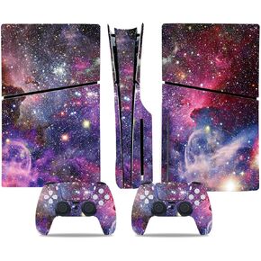 Vinyl Skin Sticker Decal Cover for PS5 Slim Disc Edition, Colorful Space Console and Controllers Skin