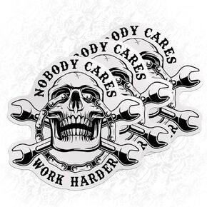 (3PCS) Nobody Cares Work Harder Sticker Inspirational Quote Stickers Skull Mechanic Engineer Die Cut Waterproof Vinyl Sticker for Water Bottle Tumbler Hard Hat Helmet Car Laptop Gift (3 Inches)