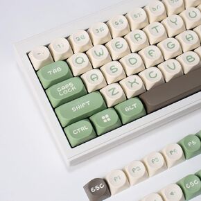 PBT Keycaps 130 Keys, Brown Green Moa Profile Keycaps, Double Shot Cute Round Keycaps for Mechanical Keyboard 61/64/75/84/87/104/108 Layout with Key Puller