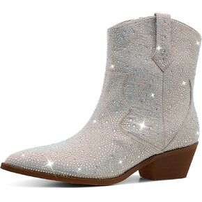 VIMISAOI Black Rhinestone Boots for Women Cowboy Boots for Women Wide Boots for Women Pointed Toe Boots Western Boots Women